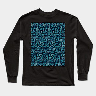 Abstract Shapes Blue Seamless Pattern Long Sleeve T-Shirt